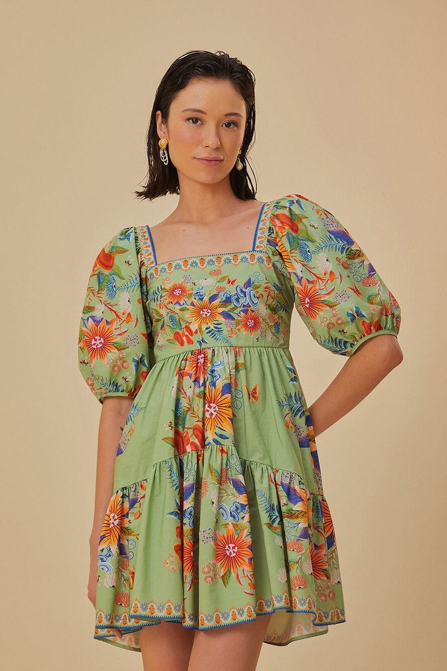Farm Rio Bright Yard Green Mini Dress, EUC, Size